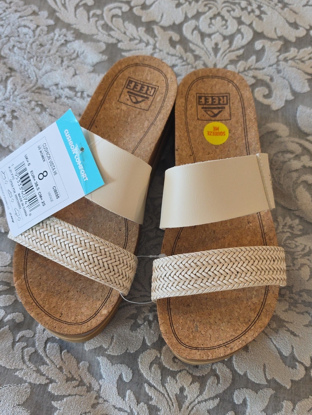 Reef Women's Cream Braided Strap Cork Slide Sandals